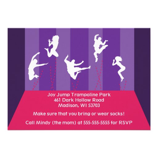 Pink and Purple Trampoline Party Inviation Invitations