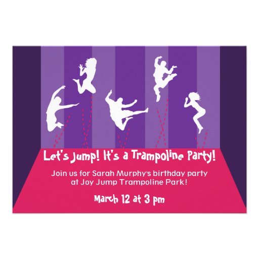 Pink and Purple Trampoline Party Inviation Invitations