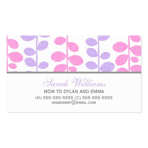 Pink and Purple Vines Calling Cards Business Card Template (front side)