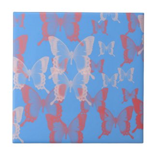 pink and red butterfly with blue background small square tile