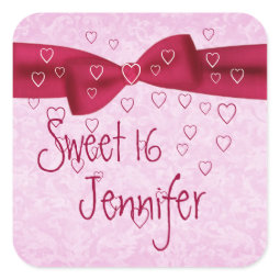 Pink and Red Heart with Bow - Sweet 16 sticker