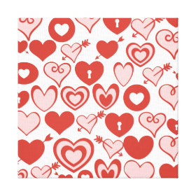 Pink and Red Hearts Valentines Day Pattern Stretched Canvas Prints
