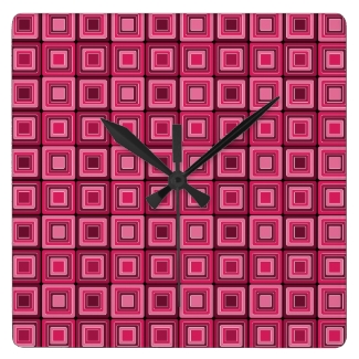 Pink and Red Squares Funky Wall Clock