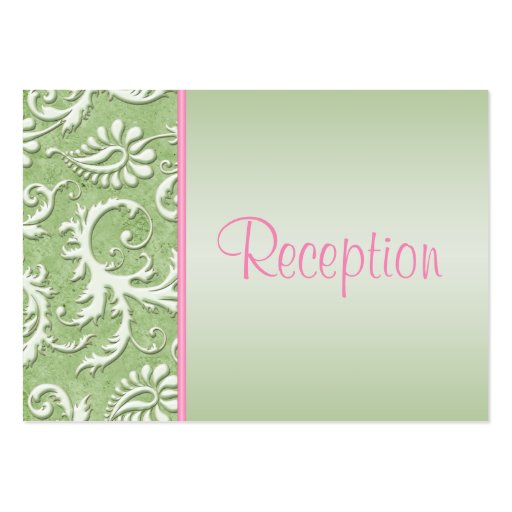 Pink and Sage Green Damask Enclosure Card Business Cards (front side)