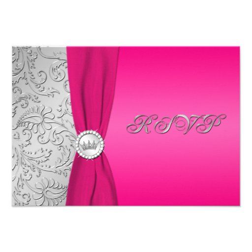 Pink and Silver Damask Quinceanera RSVP Card Custom Invites