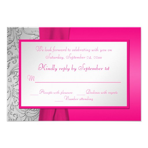 Pink and Silver Damask Quinceanera RSVP Card Custom Invites