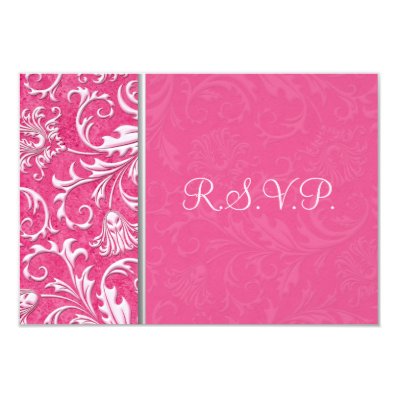 Pink and Silver Damask Wedding Reply Card