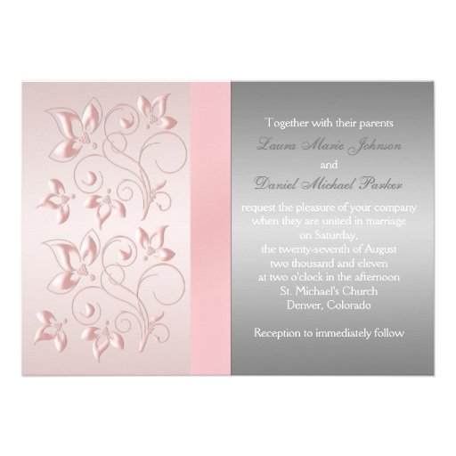 Pink and Silver Floral Monogrammed Invitation