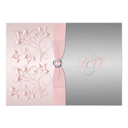 Pink and Silver Floral Monogrammed Invitation