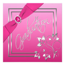 Pink and Silver Floral Photo Graduation Invitation