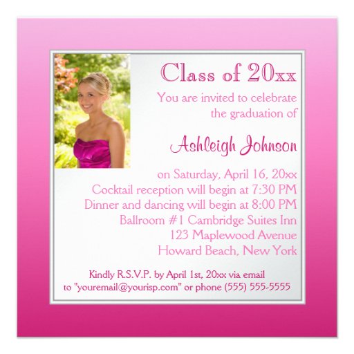 Pink and Silver Floral Photo Graduation Invitation