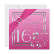 Pink and Silver Floral Sweet Sixteen Invitation invitation