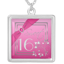 Pink and Silver Floral Sweet Sixteen Necklace