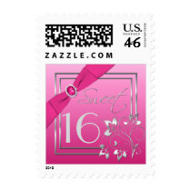 Pink and Silver Floral Sweet Sixteen Postage
