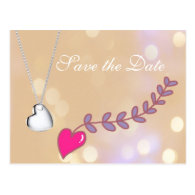 pink and silver heart necklace  save the date post card