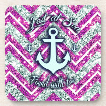 Pink and silver nautical chevron products. cork coasters