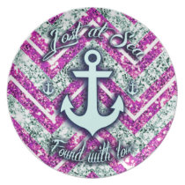 Pink and silver nautical chevron products. plates