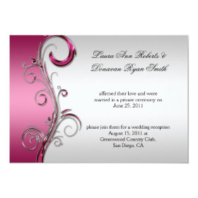 Pink and Silver Ornate Swirls Post Wedding 5x7 Paper Invitation Card