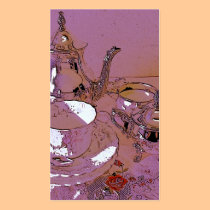 Pink and silver tea set business cards