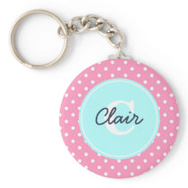 Pink and Sky Blue Dots, Initial, and Name keychains