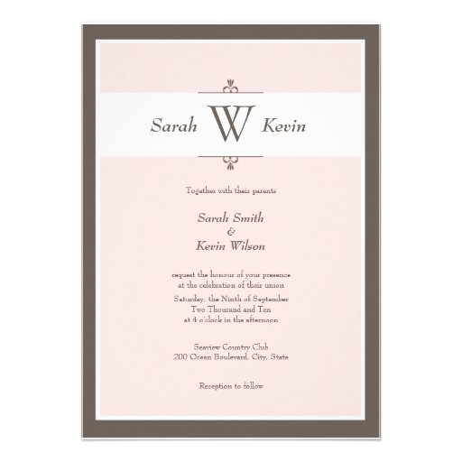 Pink and Taupe Monogram Wedding Invitations