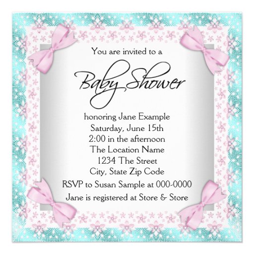 Pink and Teal Blue Baby Girl Shower Custom Announcements