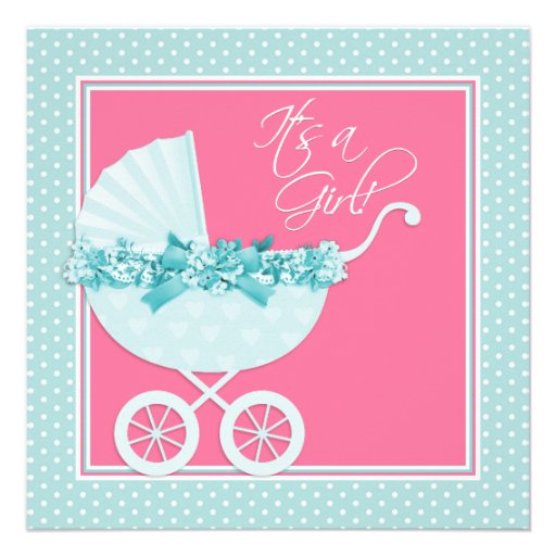 Pink and Teal Blue Baby Shower Invitations