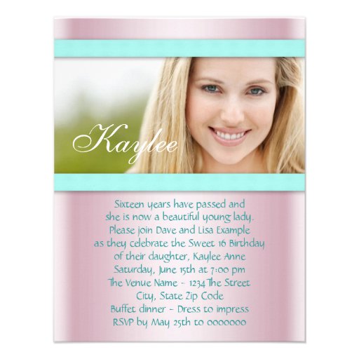 Pink and Teal Blue Sweet 16 Party Invite