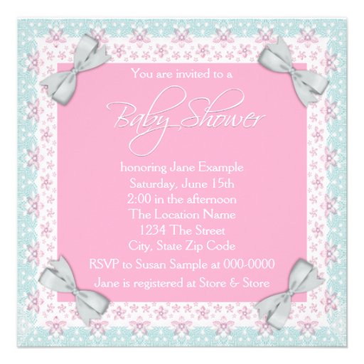 Pink and Teal Blue Vintage Baby Girl Shower Personalized Invitation