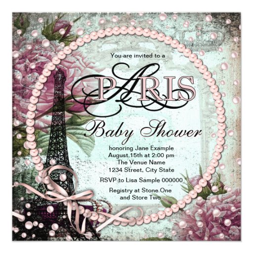 Pink and Teal Chic Paris Baby Shower Invites