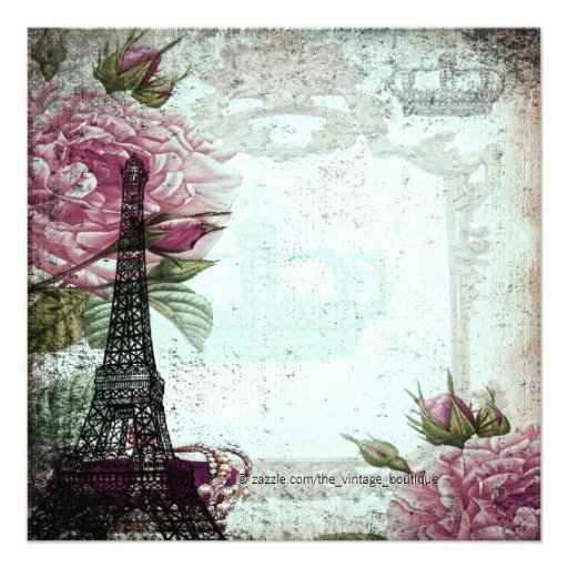 Pink and Teal Chic Paris Baby Shower Invites