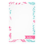 Pink and Teal Ferns Foliage on white Stationary Personalized Stationery
