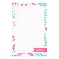 Pink and Teal Ferns Foliage on white Stationary stationery