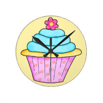 Pink and Turquoise Cupcake Clock wall clocks