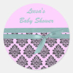 pink and turquoise damask baby shower stickers