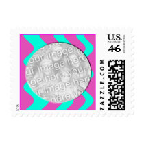 pink and turquoise photo frame postage stamp