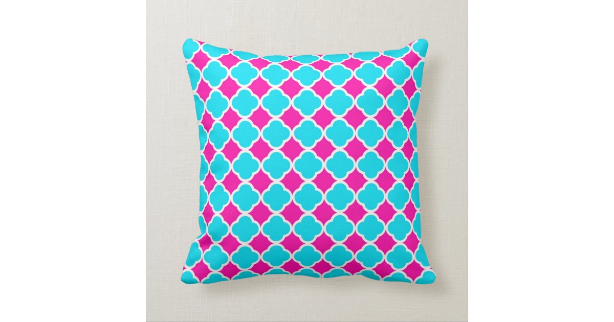 Pink and turquoise Quatrefoil Throw Pillow Zazzle