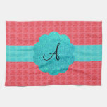 Pink and turquoise roses monogram hand towel