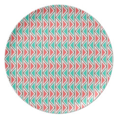 Pink and Turquoise Triangle Aztec Tribal Pattern Dinner Plates