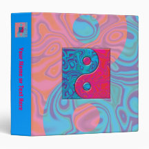 Pink and Turquoise Yin Yang Symbol 3 Ring Binder