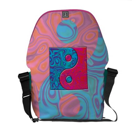 Pink and Turquoise Yin Yang Symbol Messenger Bags