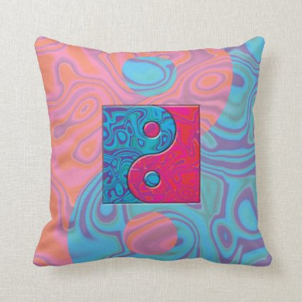 Pink and Turquoise Yin Yang Symbol Throw Pillow