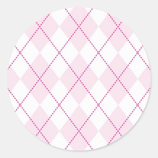 Pink and White Argyle Pattern Classic Round Sticker Zazzle