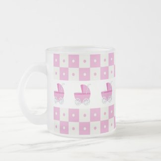 Pink and White Baby Carriage Frosted Glass Mug mug