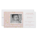 Pink and White Baby Girl Announcement Personalized Photo Card