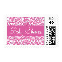 Pink and White Baby Shower Damask Postage postage by hummingbirdcake Pink and White Baby Shower Damask Postage postage