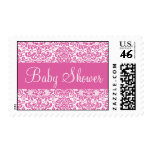 Pink and White Baby Shower Damask Postage