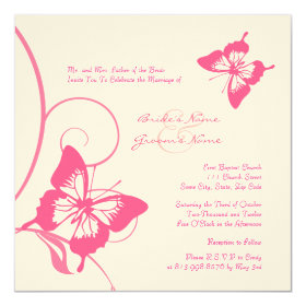 Pink and White Butterfly Wedding Invitation