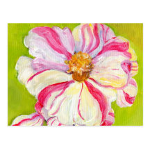 Pink and White Camellia on Lime Green Postcard