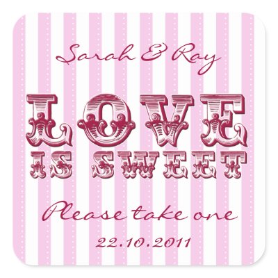 Pink and white Candy stripe love is sweet sticker